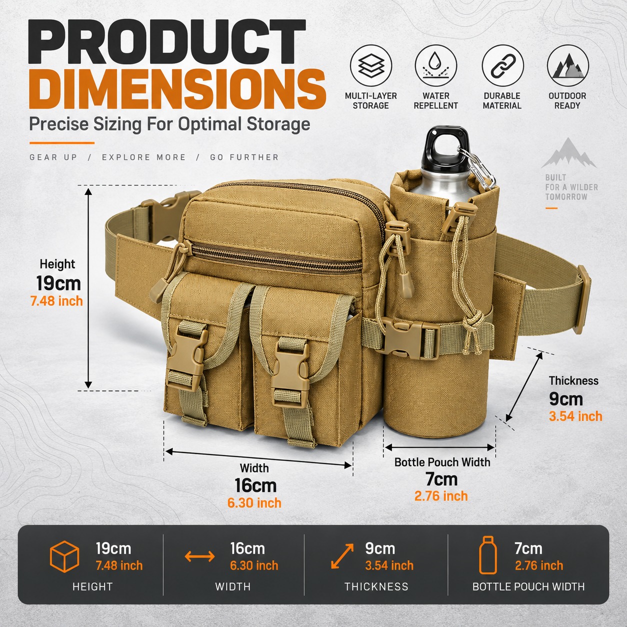 多機能戦術ウエストバッグ。防水仕様で、ボトルポーチ付き。アウ - Hiking Backpack Waterproof のレビューと価格