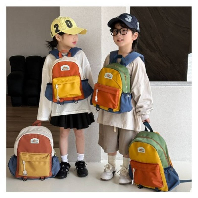 新しいカラーブロックデザインの子供用バックパック、かわいい幼 - Canvas Backpack Casual のレビューと価格